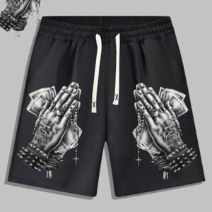 M29 Punk Retro And Trendy Money Print Men Drawstring Waist Casual Shorts With Slogan And Cartoon Print