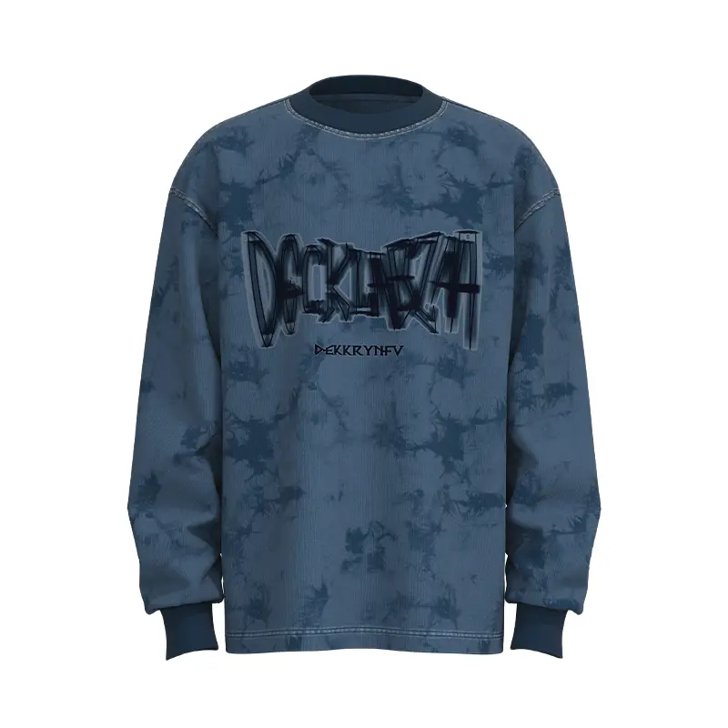 OS007 Men’s Blue Tie-Dye Print Sweatshirt Oversized Fit Sweatshirt