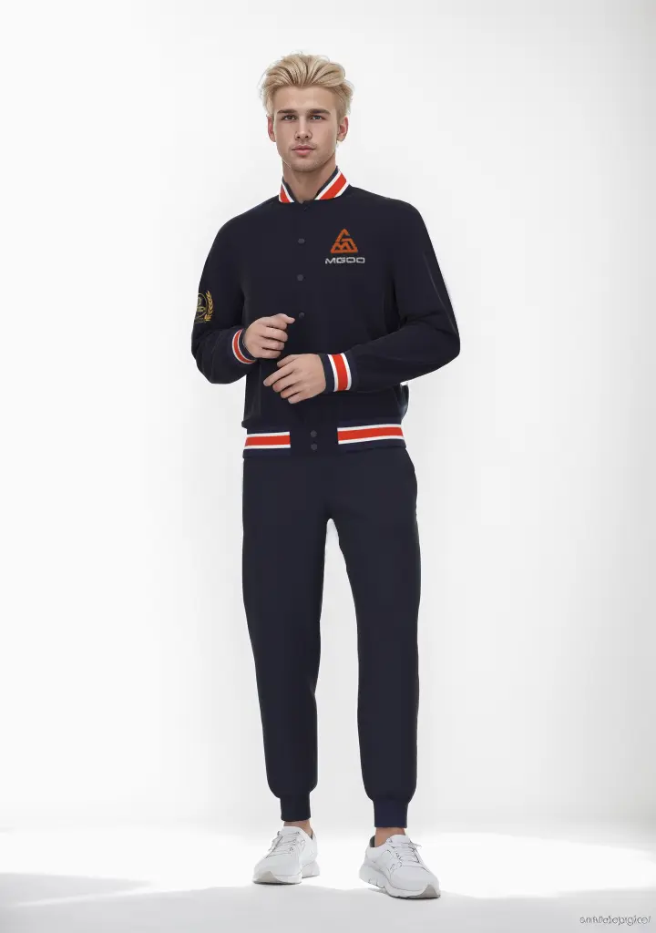 MJK001 Men’s Navy Blue English Fleece Custom Knit Men’s Jacket - Image 3