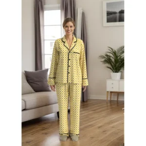 WPS005 Women’s Yellow Printed Long Sleeve Loungewear Women’s Pajamas Set